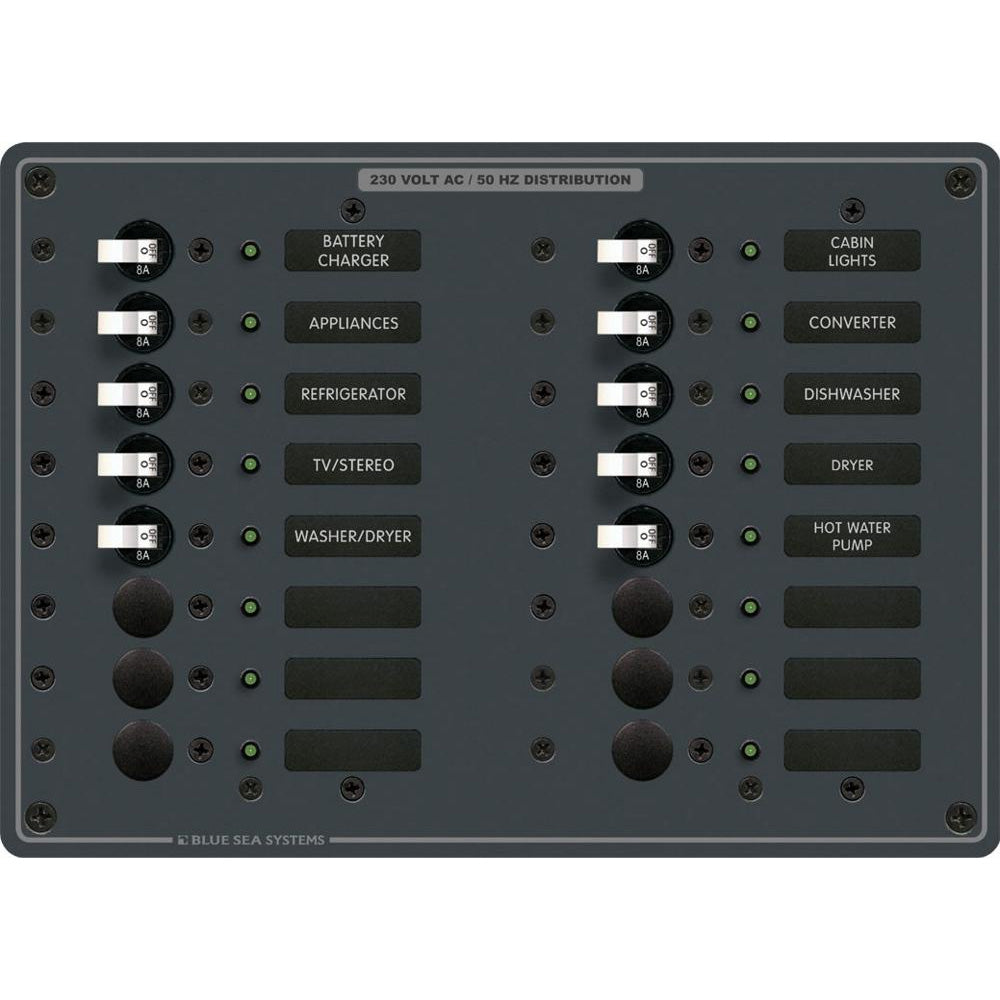 Blue Sea 8561 AC 16 Position 230v (European) Breaker Panel (White Switches) [8561]